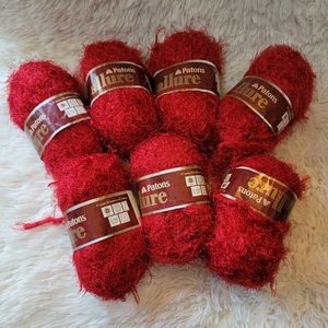 Patons Allure Eyelash Knitting Crocheting Yarn: Red Yarn, set of 7 balls…